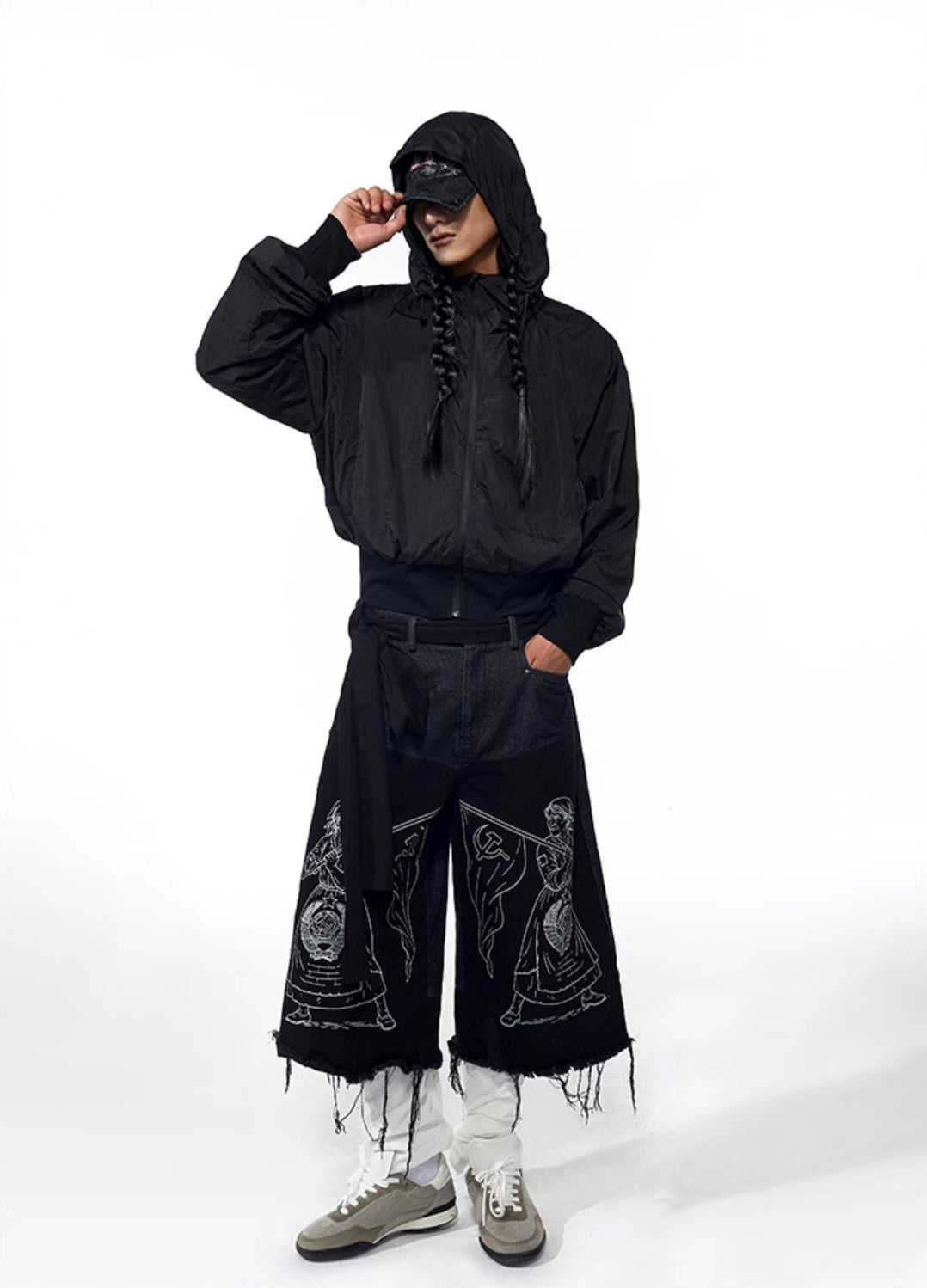 Graffiti Art Embroidered Tassel Denim Long Short