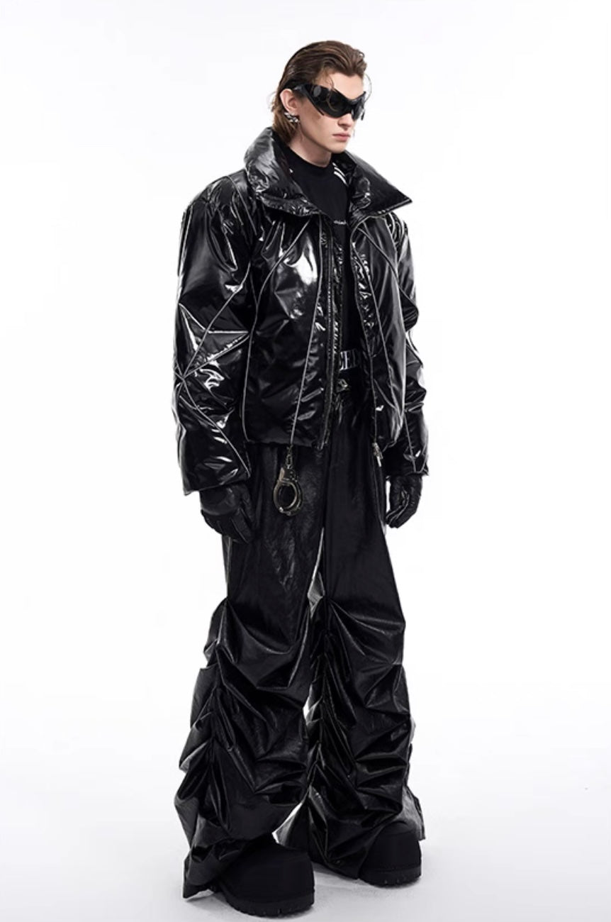 Padded Glossy Reflective Lines Winter Jacket