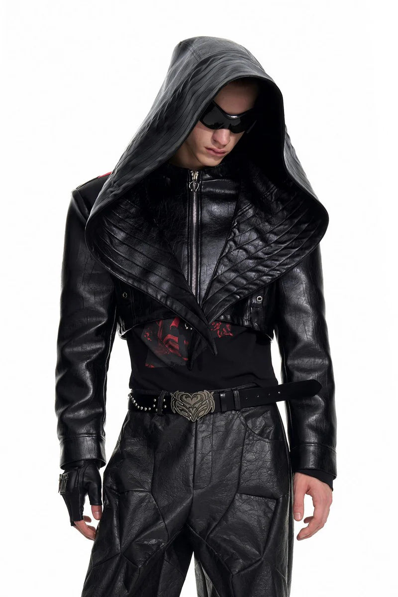 Panel Bat Hood Leather Jackets