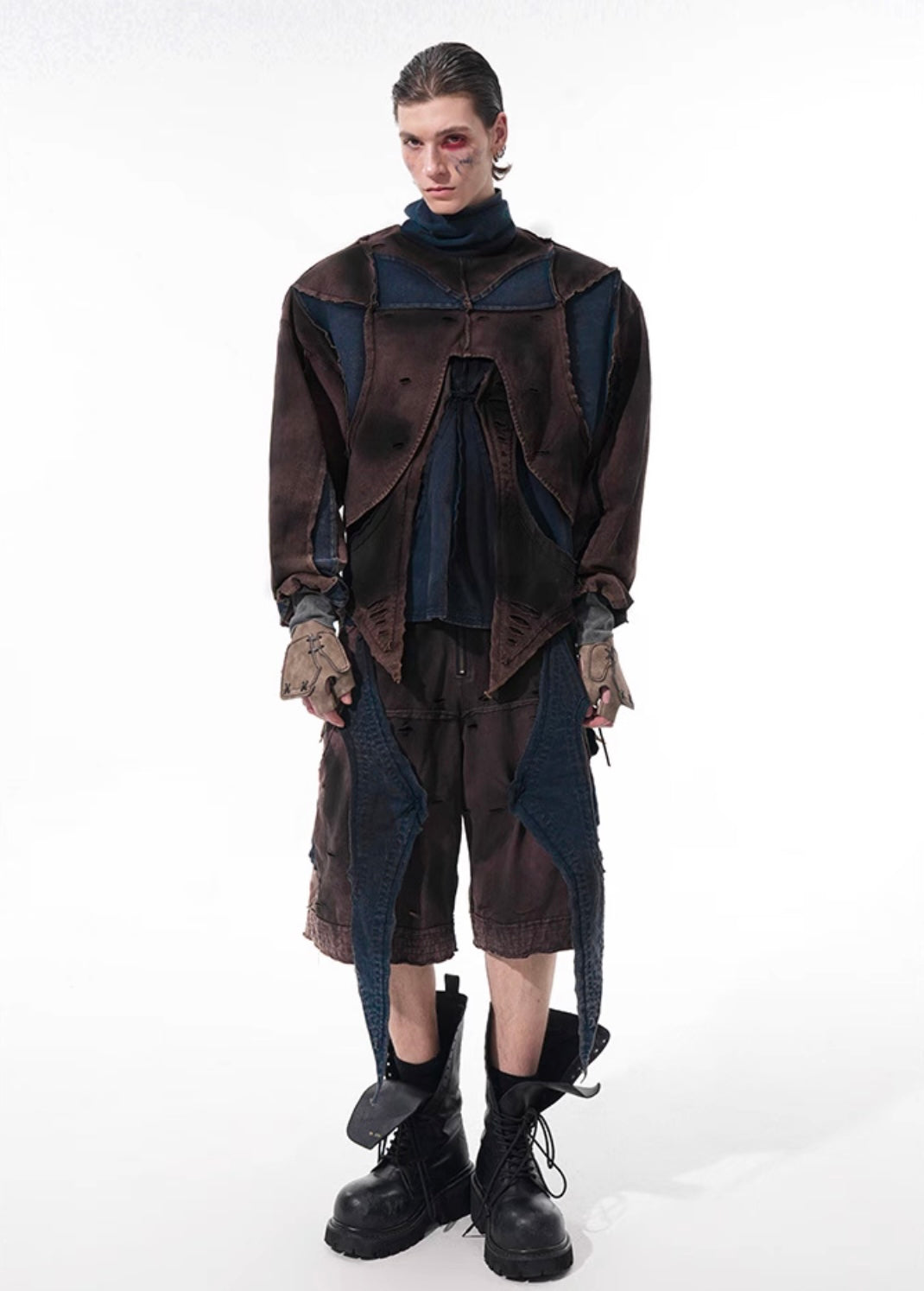 Vintage Patchwork Niche Pullover Sweater With Tank Top And Shorts