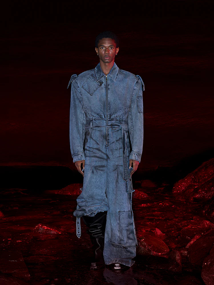 Tie-Dyed Zipper Pocket Denim Jumpsuits