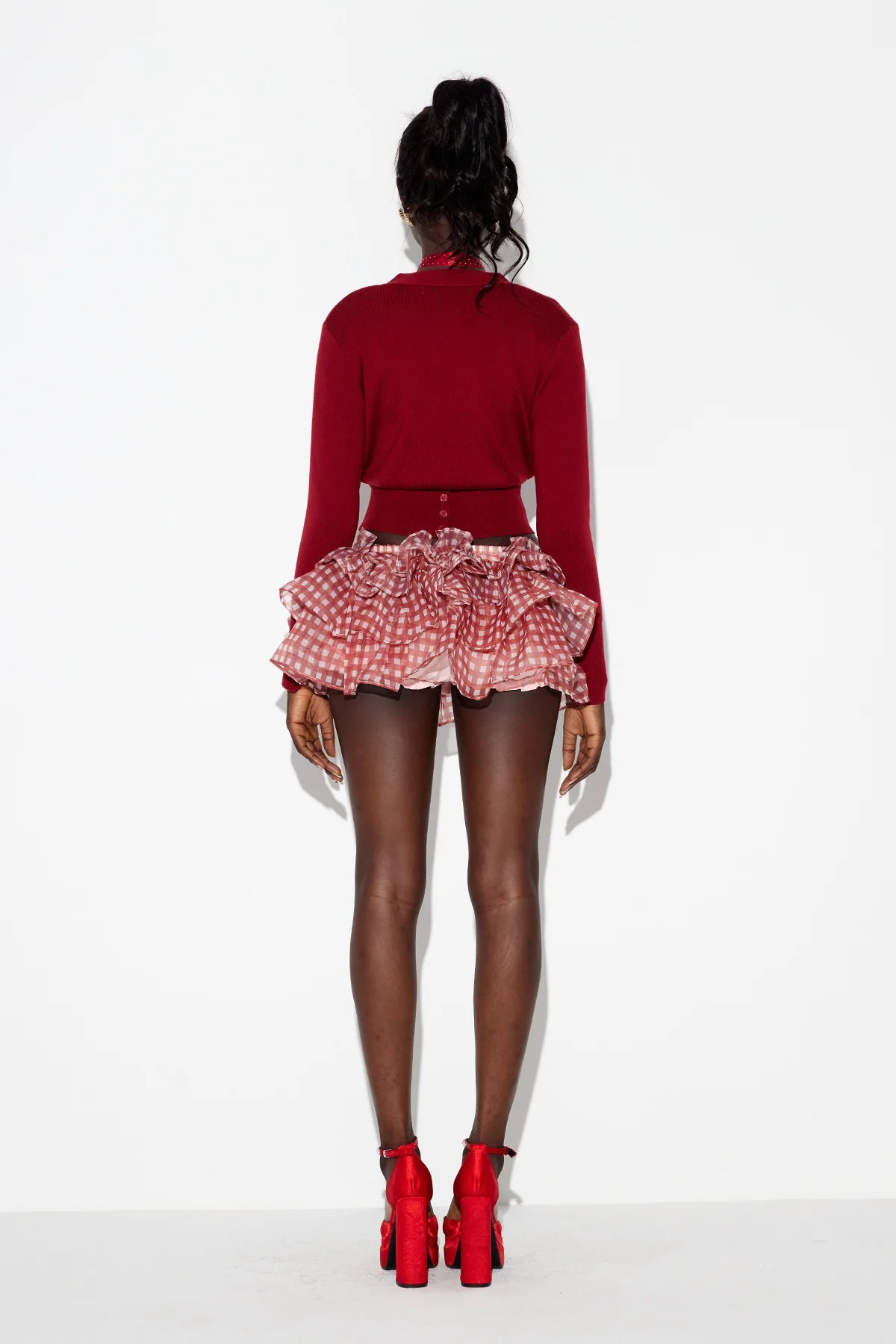 Tiered Cardigan And Ruffle Organza Skirt Set