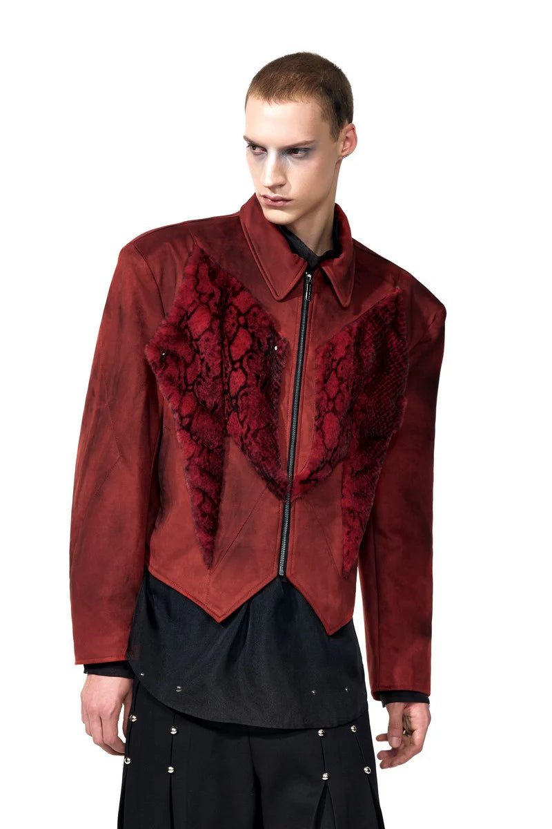 Snake Patterned Fur Patchwork Jacket
