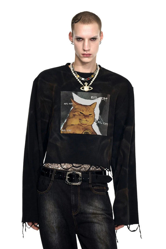 Graphic Distressed Long-Sleeve Top
