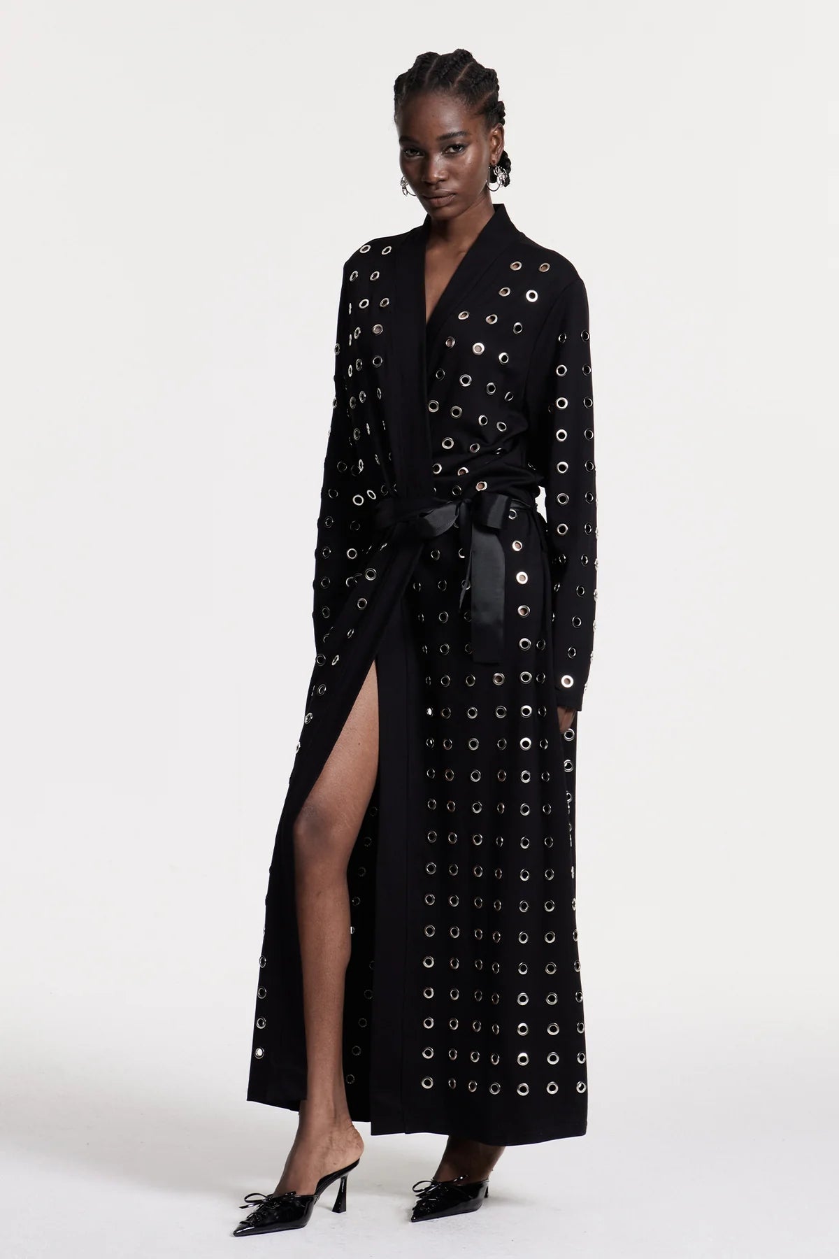 Hollow Metal Rings Lace-Up Trench Coat