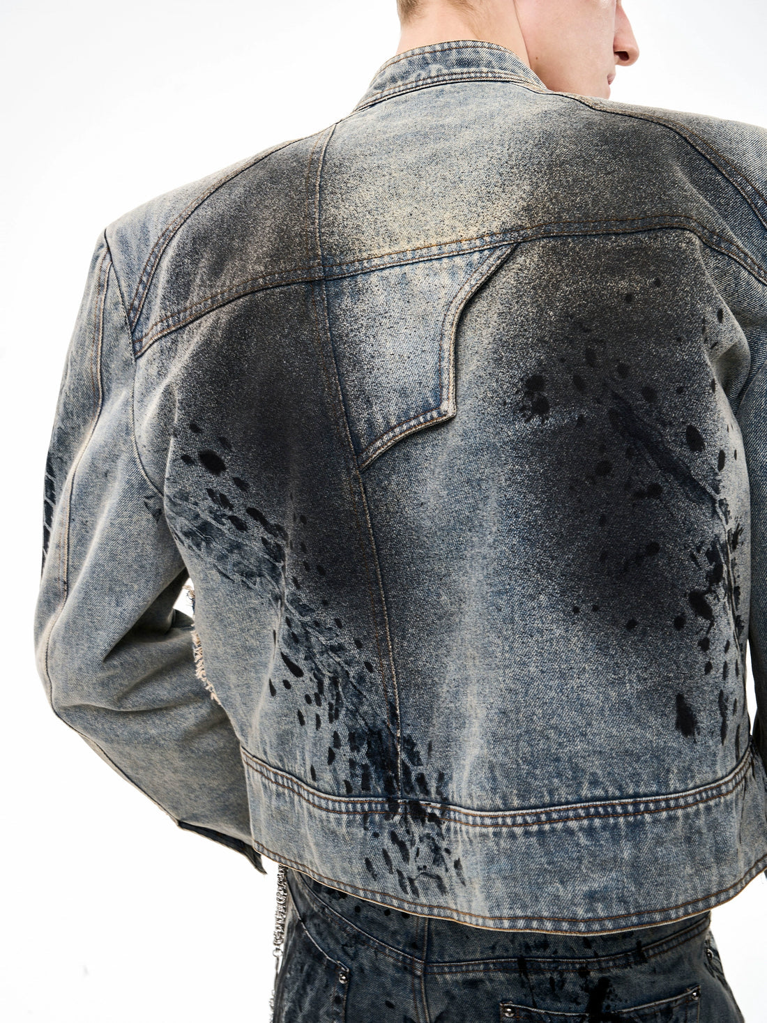 Wornout Tire Print Denim Jacket And Pant