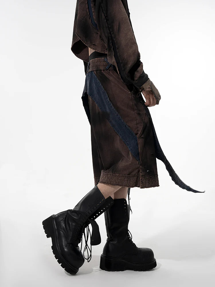 Vintage Patchwork Niche Pullover Sweater With Tank Top And Shorts