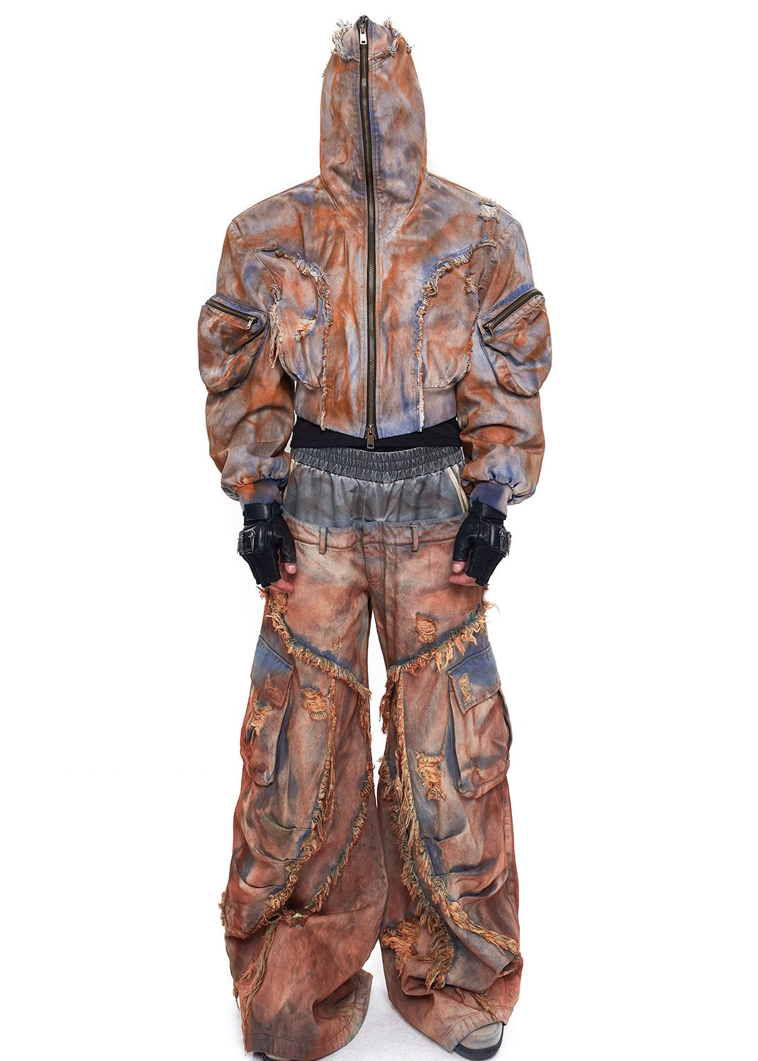 Mud Dye Raw Hem Hooded Jacket And Pant