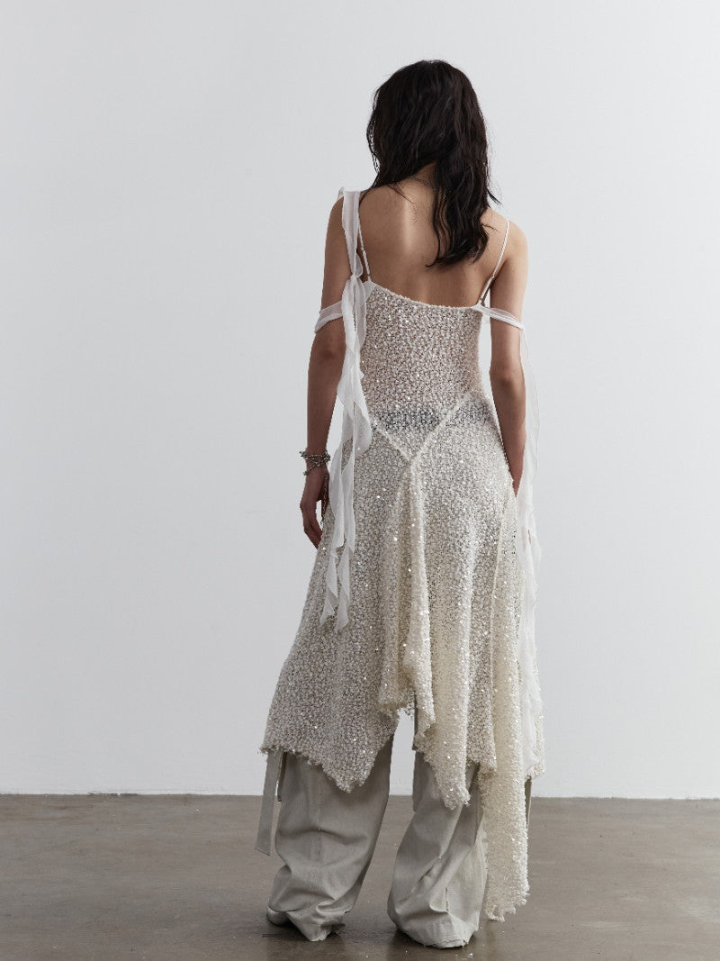 Mesh Sequins Layered Asymmetrical Dress