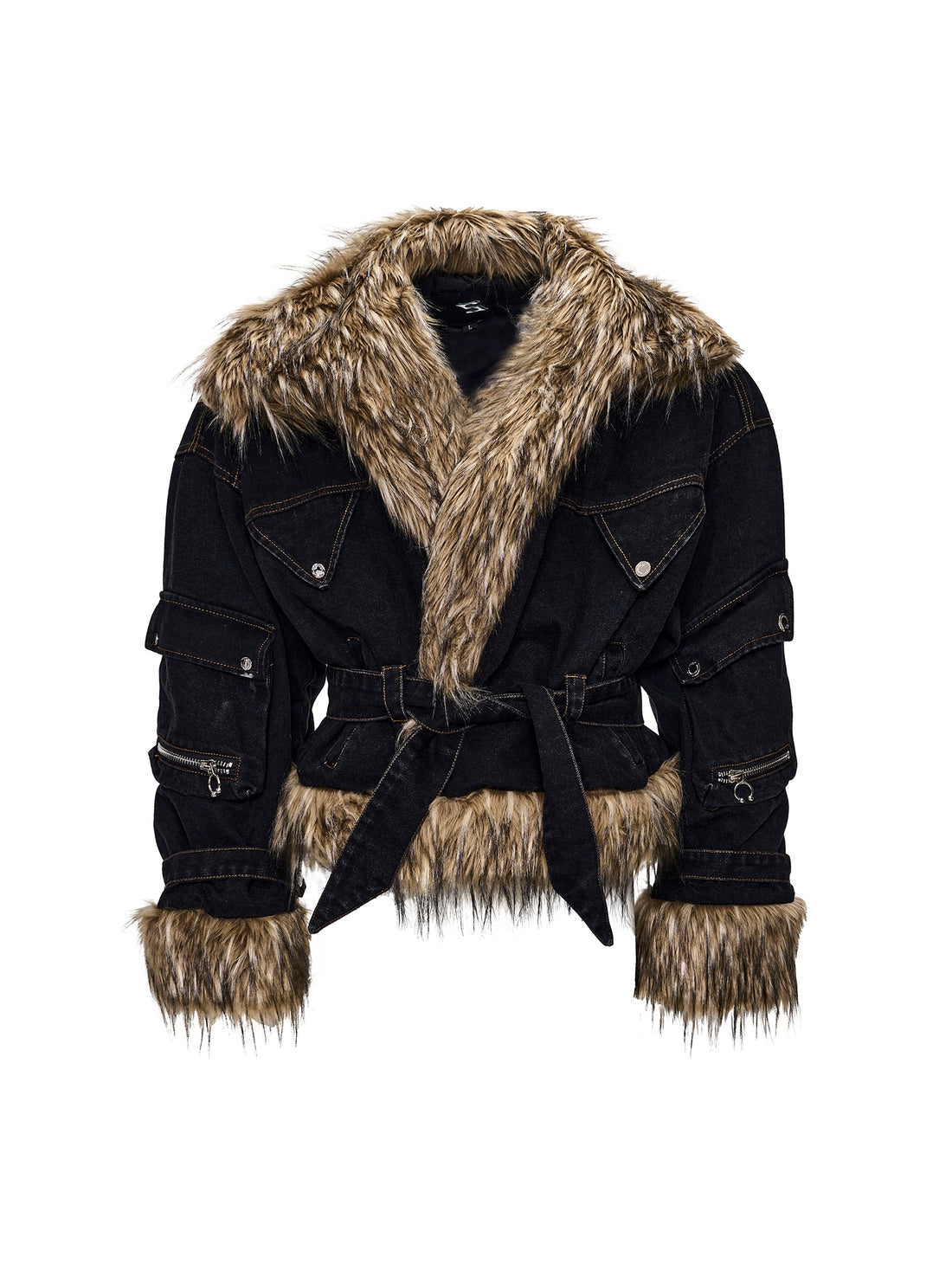 Faux Fur Splicing Thick Winter Parka Coat Jacket
