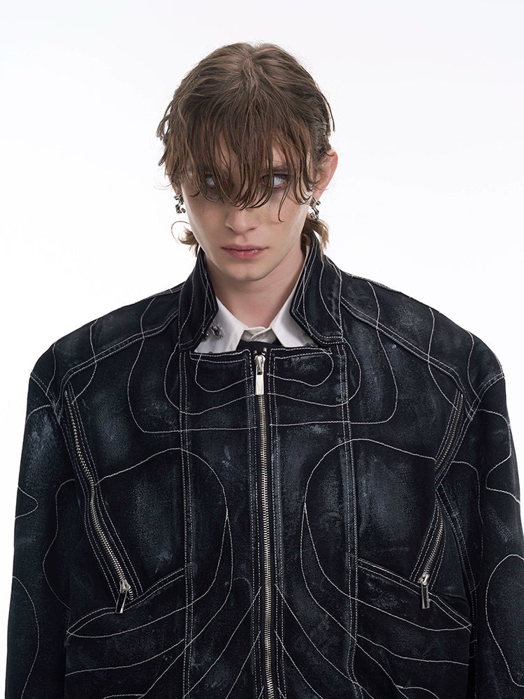 Lined Patchwork Zipper Loose Denim Pants