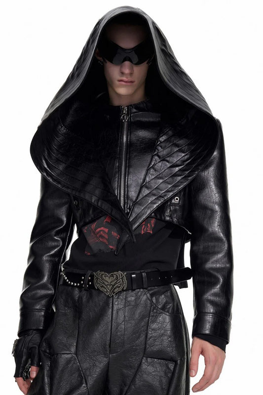 Panel Bat Hood Leather Jackets