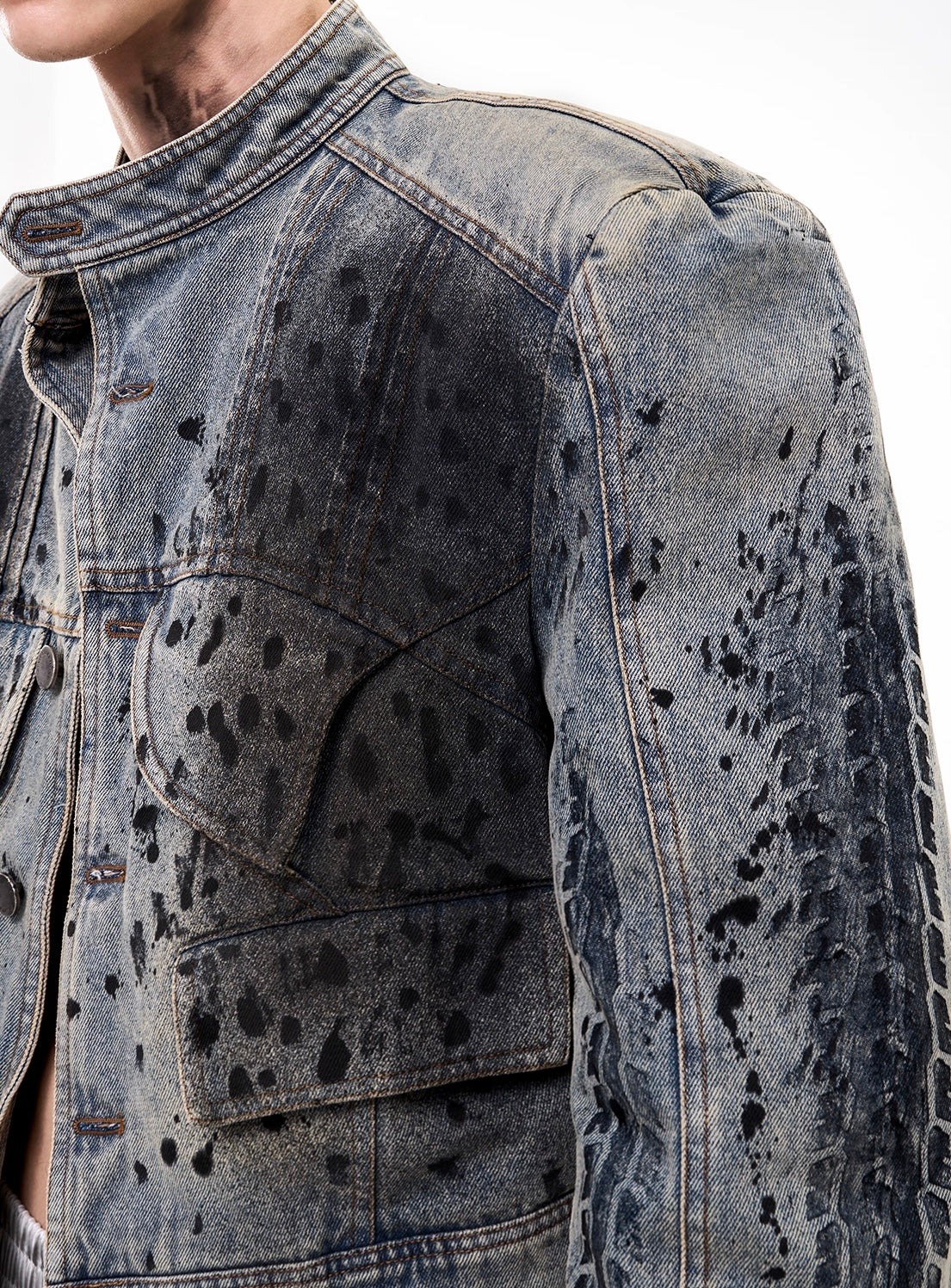 Wornout Tire Print Denim Jacket And Pant
