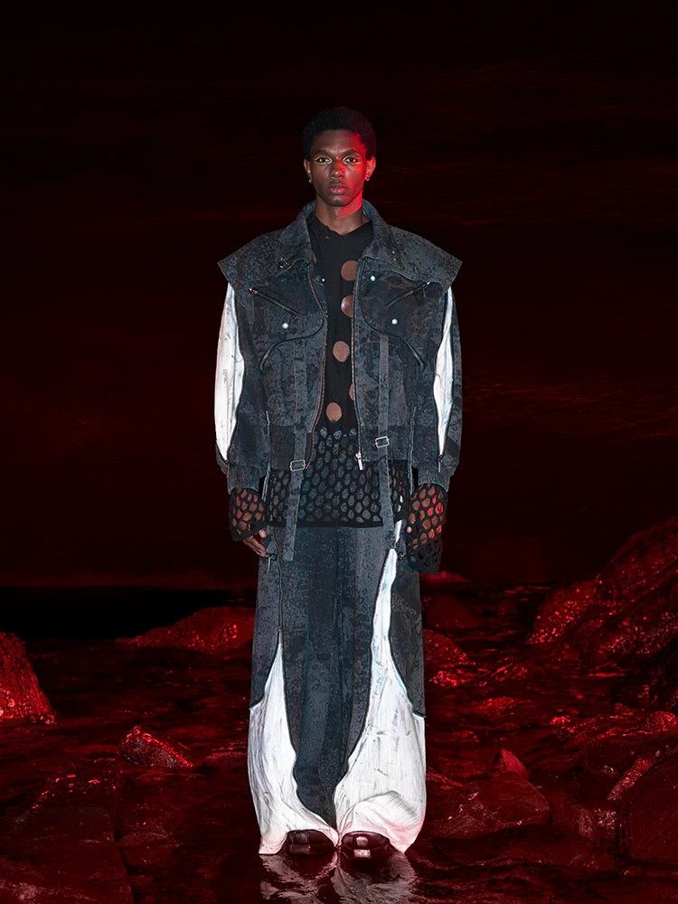 Fake Layered Patchwork Zipper Denim Jacket