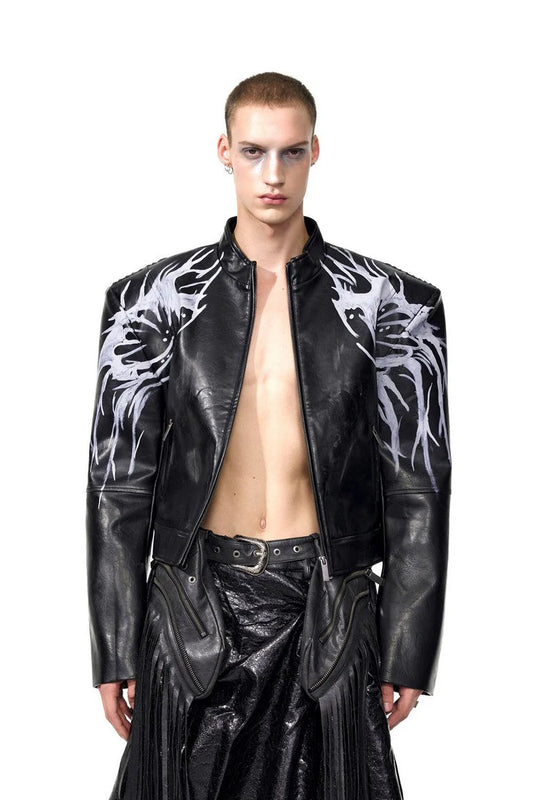 Hand-Painted Swirl Leather Jacket