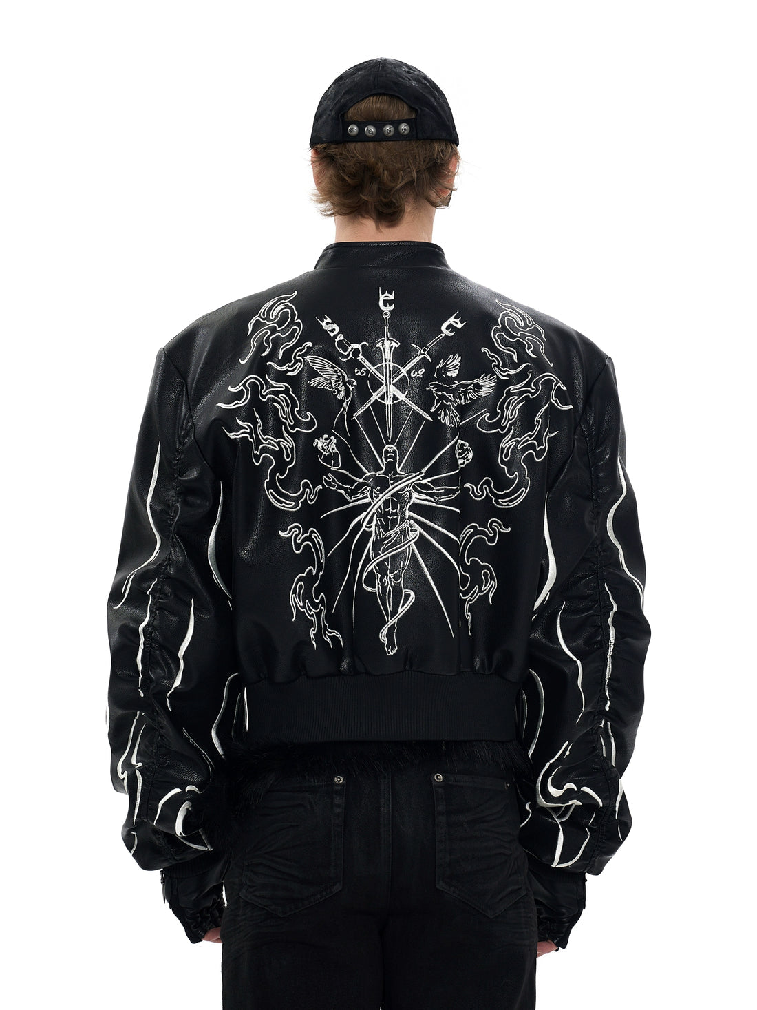 Embroidered Leather Racer Jacket