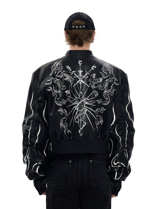 Embroidered Leather Racer Jacket