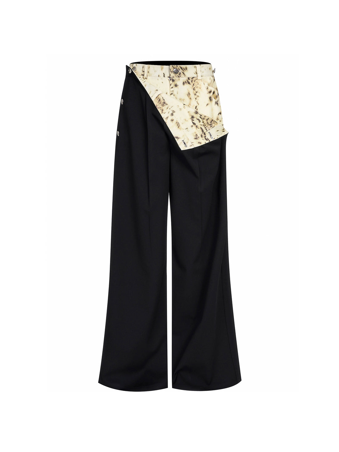 Fake Layered Leopard Print Pleated Wide Leg Pant
