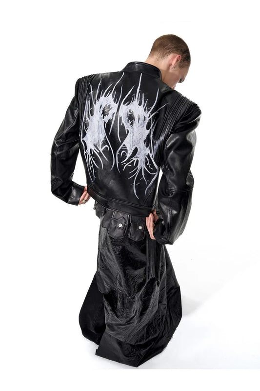 Hand-Painted Swirl Leather Jacket