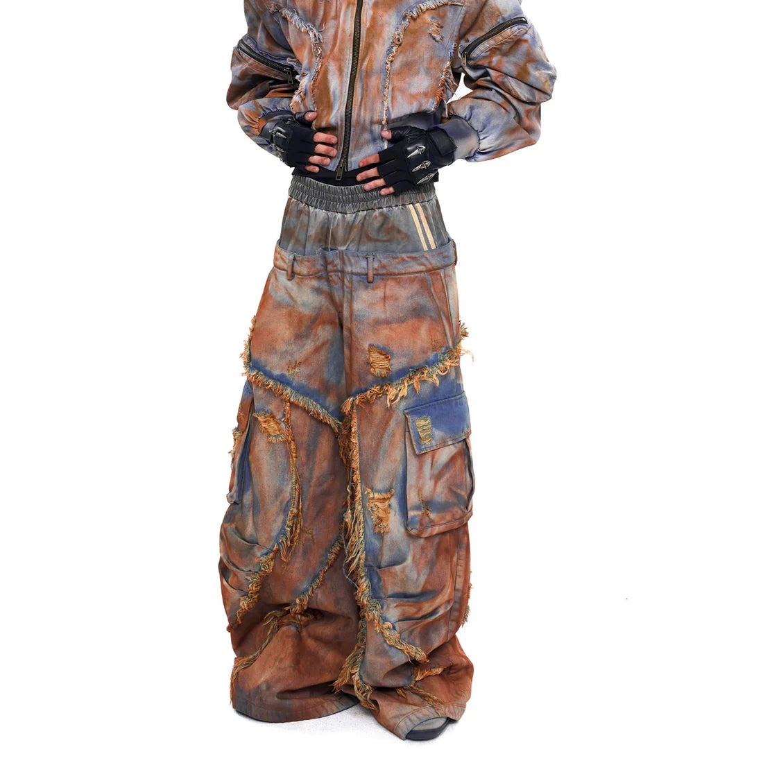 Mud Dye Raw Hem Hooded Jacket And Pant