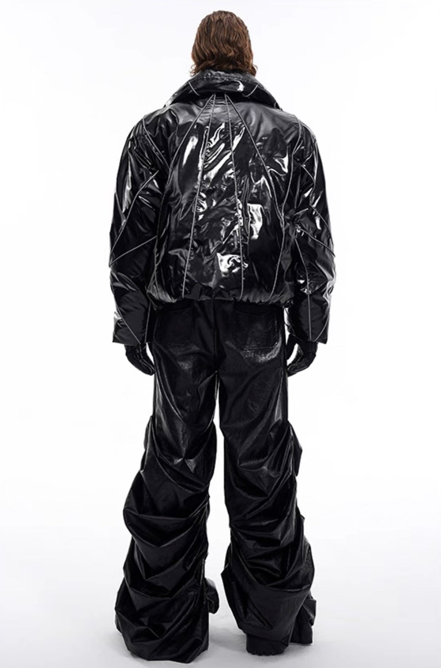 Padded Glossy Reflective Lines Winter Jacket