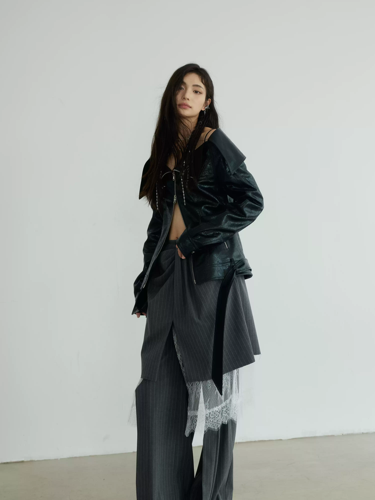 Layered Stripe Lace Flower Skirt And Pants