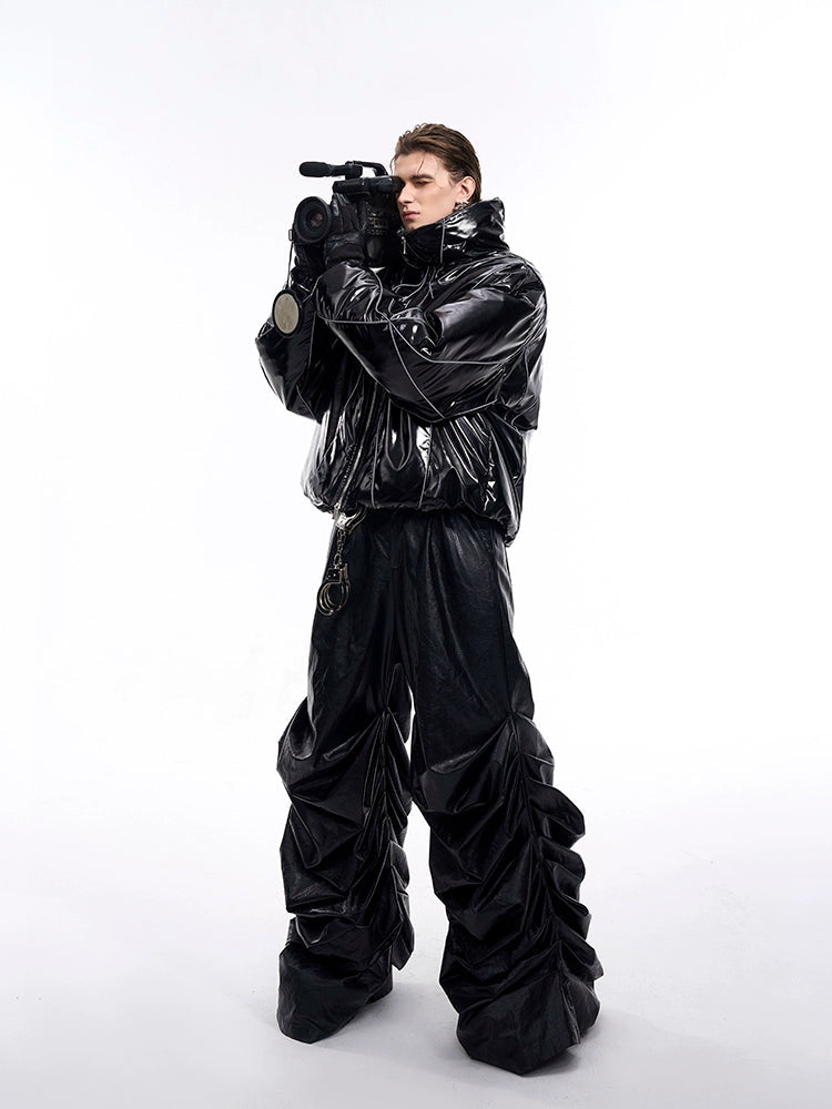 Padded Glossy Reflective Lines Winter Jacket