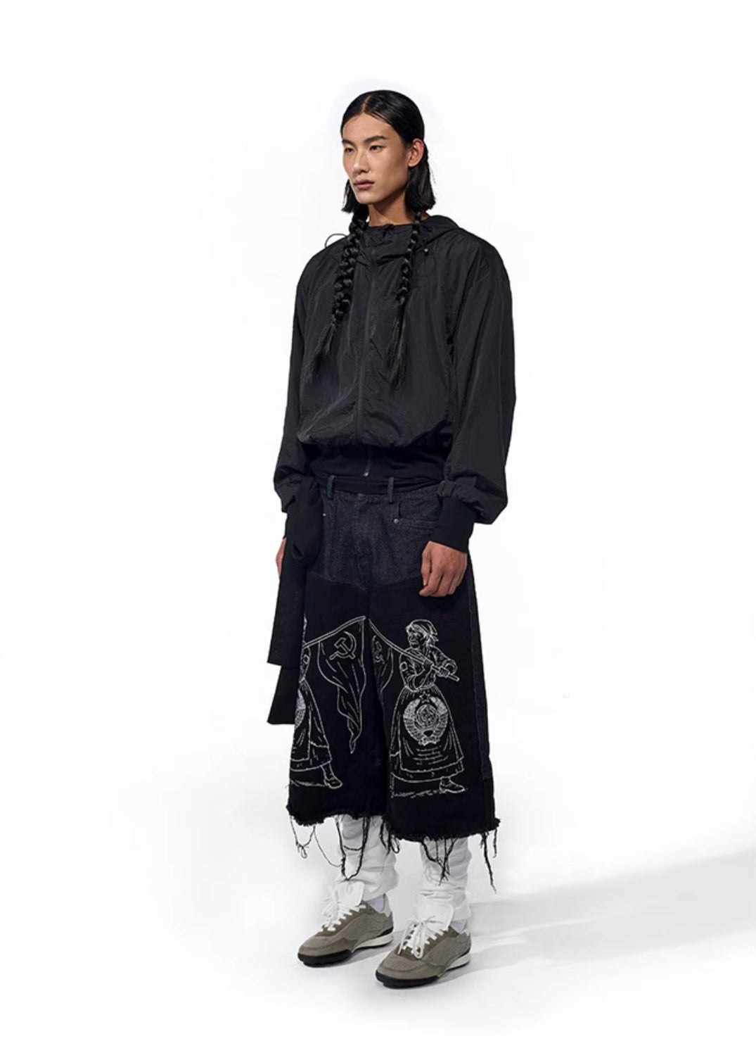 Graffiti Art Embroidered Tassel Denim Long Short