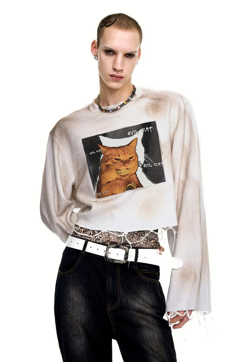 Graphic Distressed Long-Sleeve Top