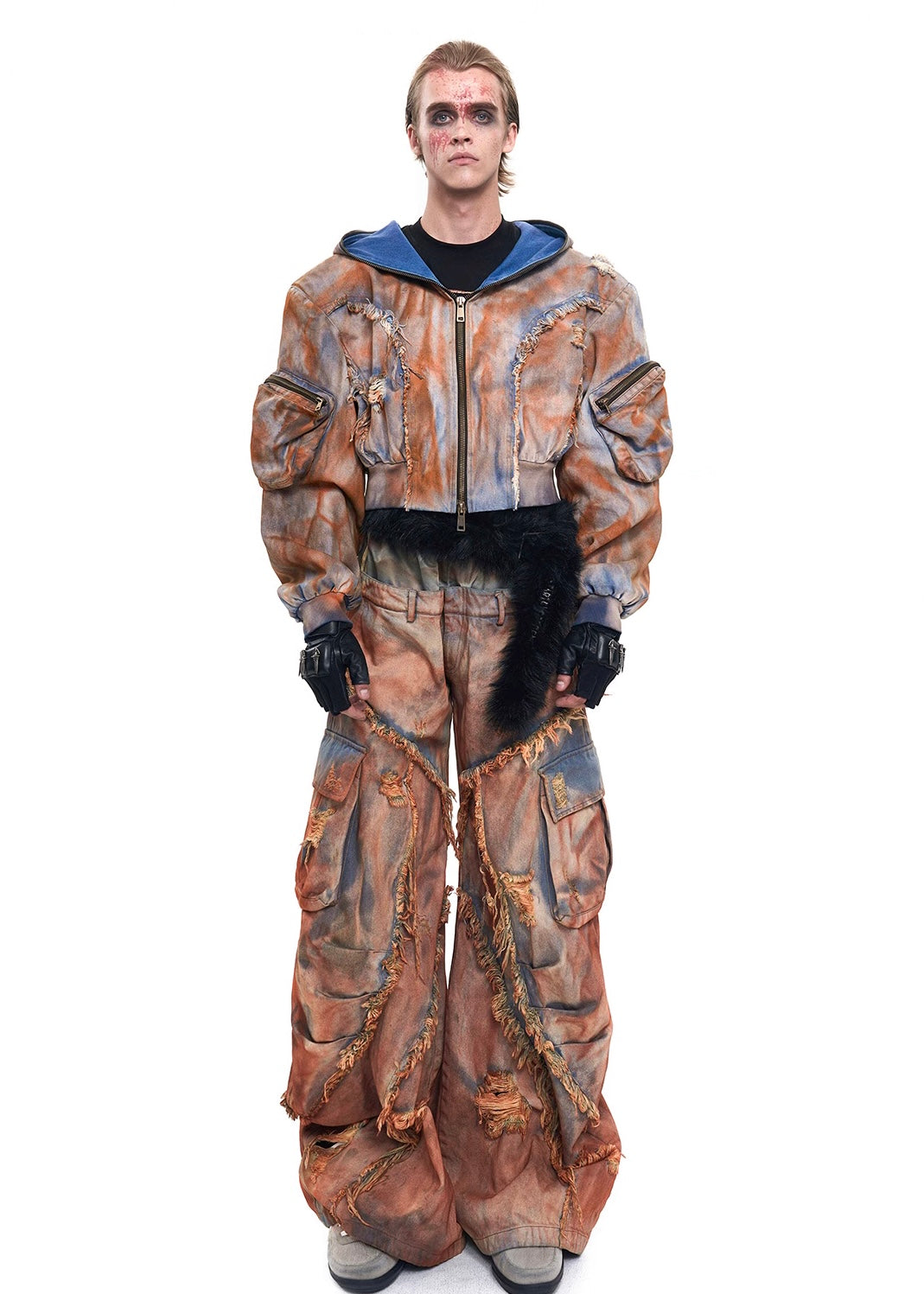 Mud Dye Raw Hem Hooded Jacket And Pant