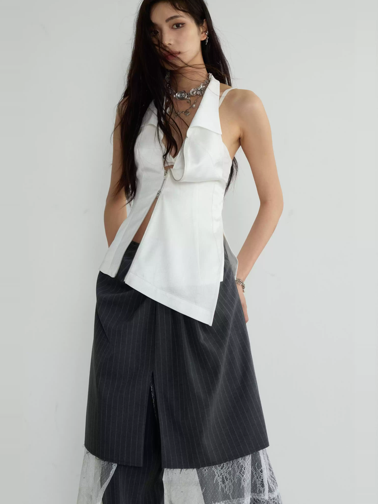Layered Stripe Lace Flower Skirt And Pants