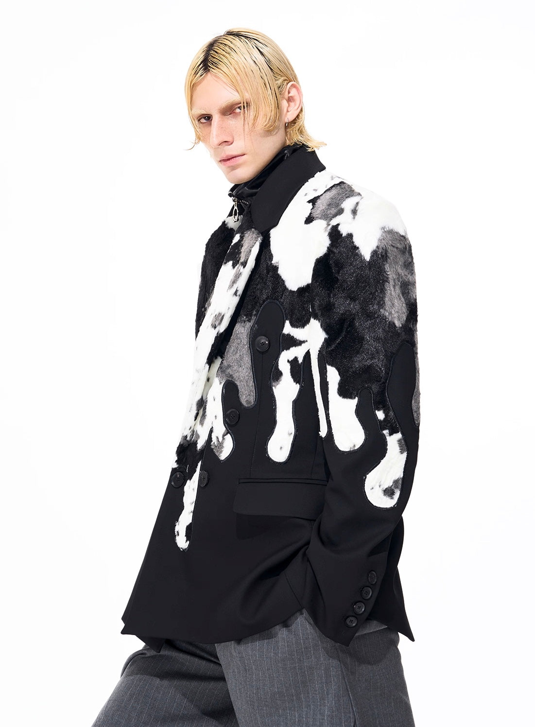 Cow Pattern Fur Contrasted Blazer