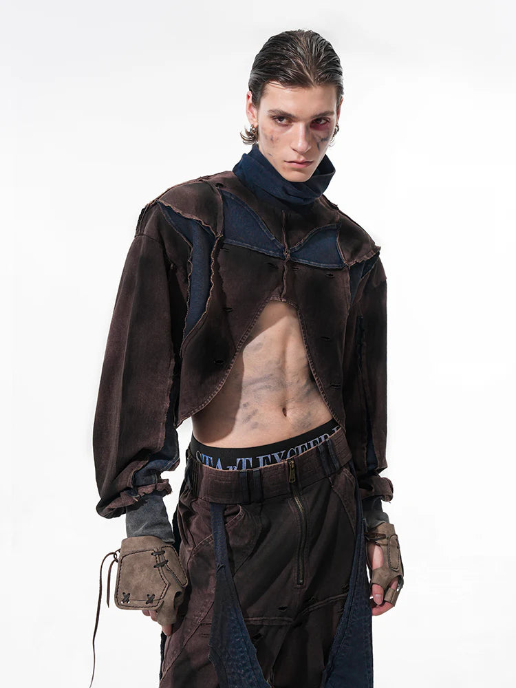 Vintage Patchwork Niche Pullover Sweater With Tank Top And Shorts