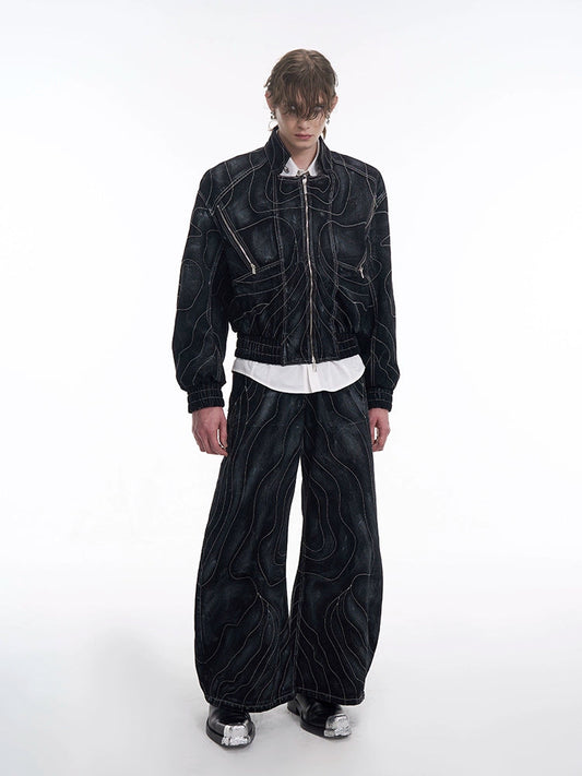 Lined Patchwork Zipper Loose Denim Pants