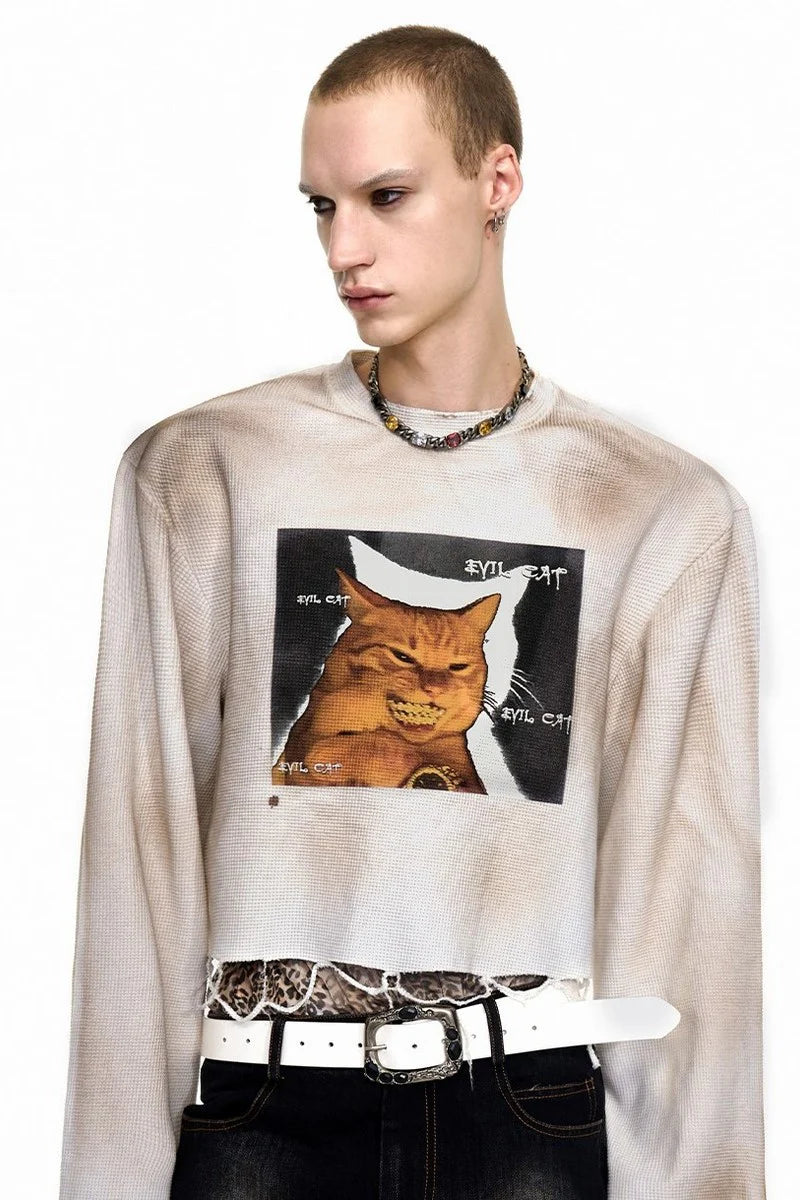 Graphic Distressed Long-Sleeve Top