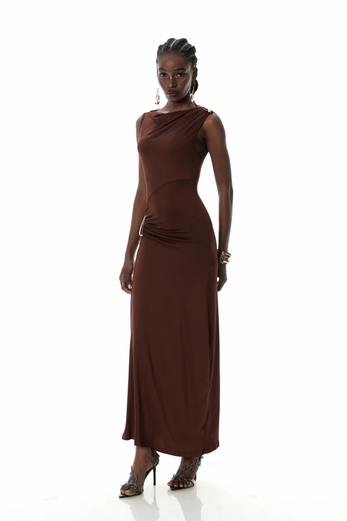 Slim-Fit Sleeveless Ruch Maxi Dress