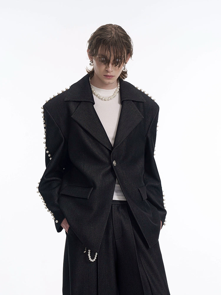 Pearl Decorated Loose Blazer