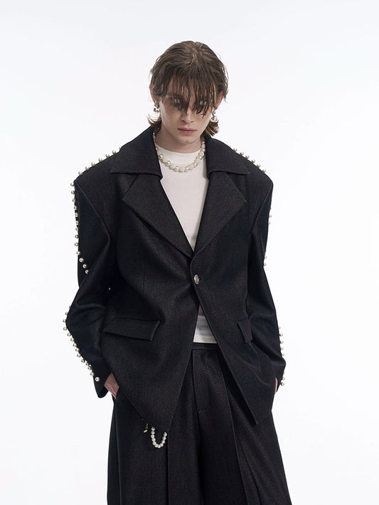 Pearl Decorated Loose Blazer