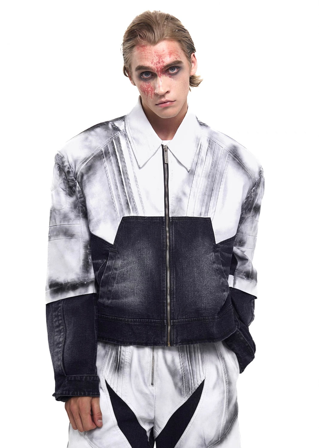 Patchwork Leather Denim Jacket