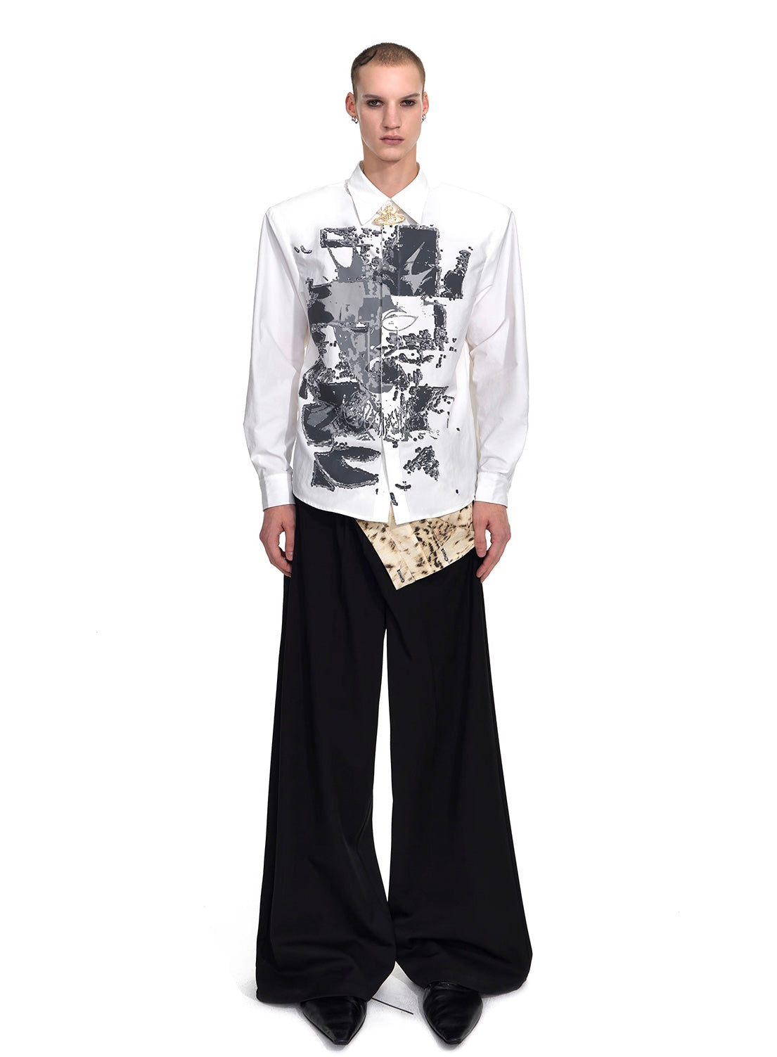 Fake Layered Leopard Print Pleated Wide Leg Pant