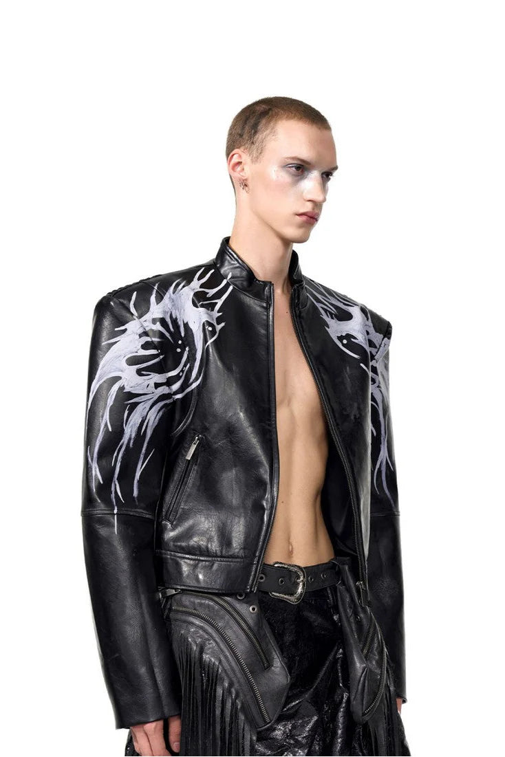 Hand-Painted Swirl Leather Jacket