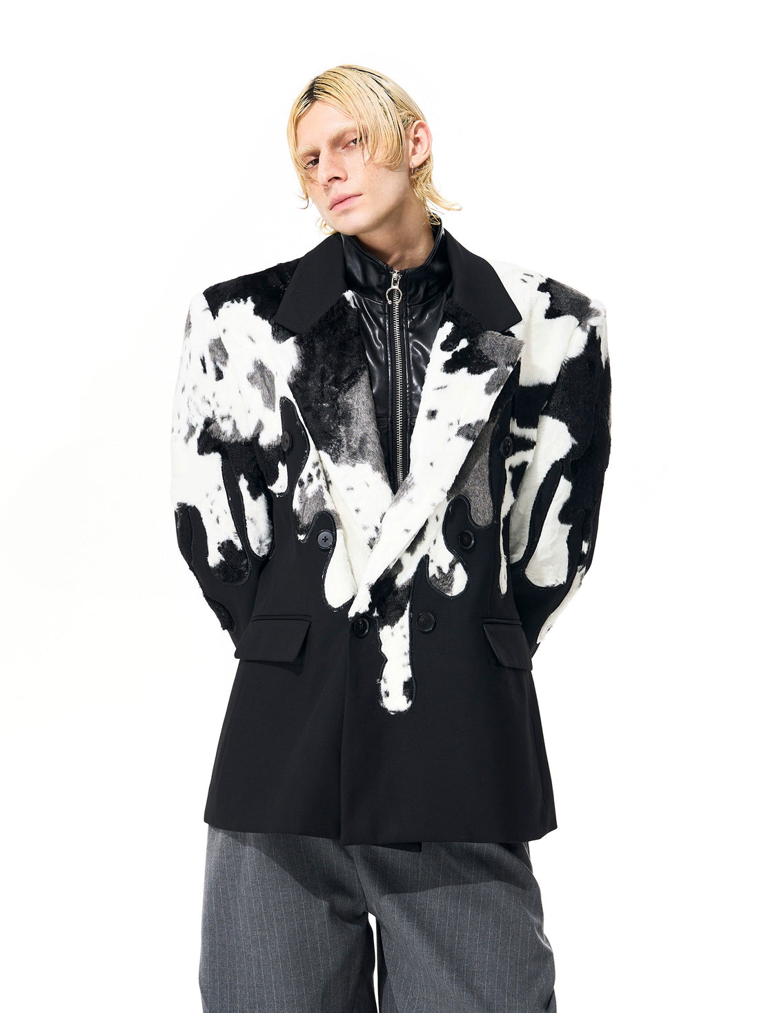 Cow Pattern Fur Contrasted Blazer