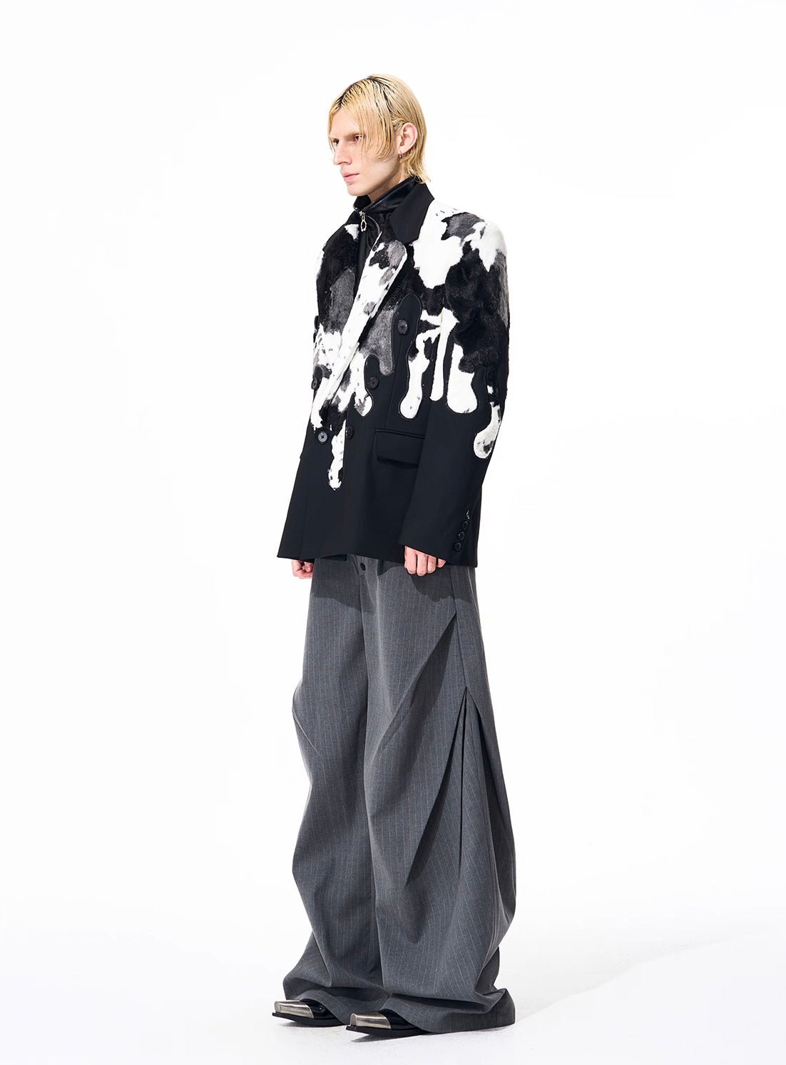 Cow Pattern Fur Contrasted Blazer