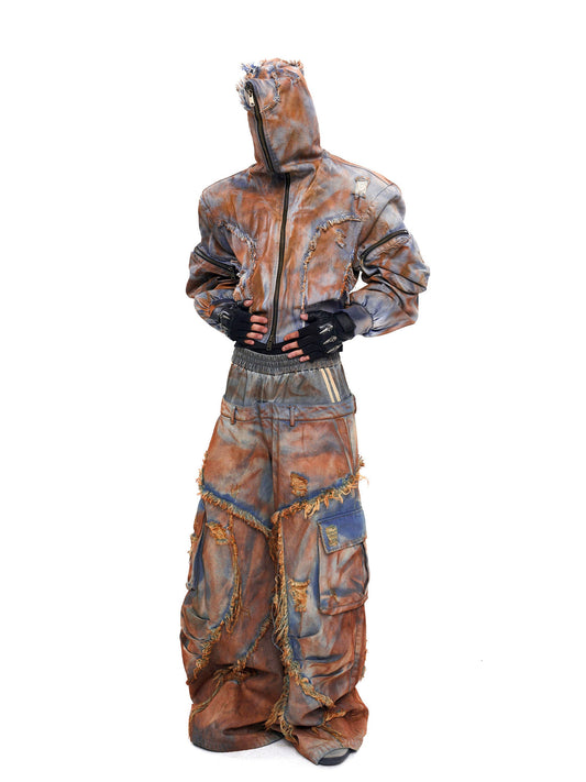 Mud Dye Raw Hem Hooded Jacket And Pant