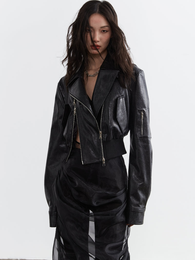 Leather Double Zipper Rider Jacket