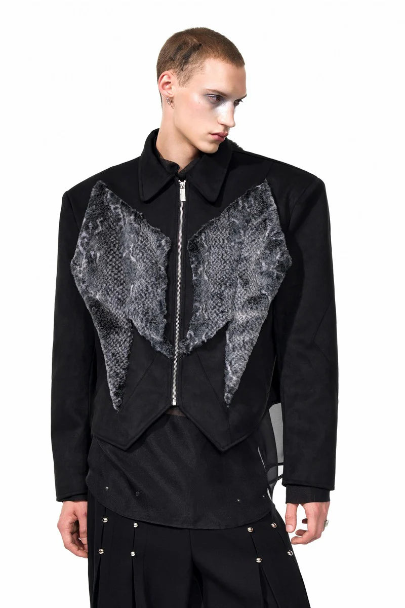 Snake Patterned Fur Patchwork Jacket