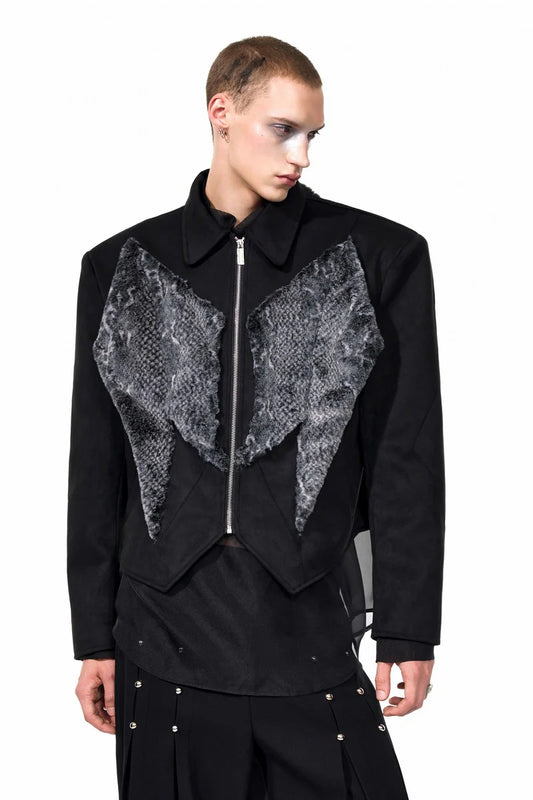 Snake Patterned Fur Patchwork Jacket