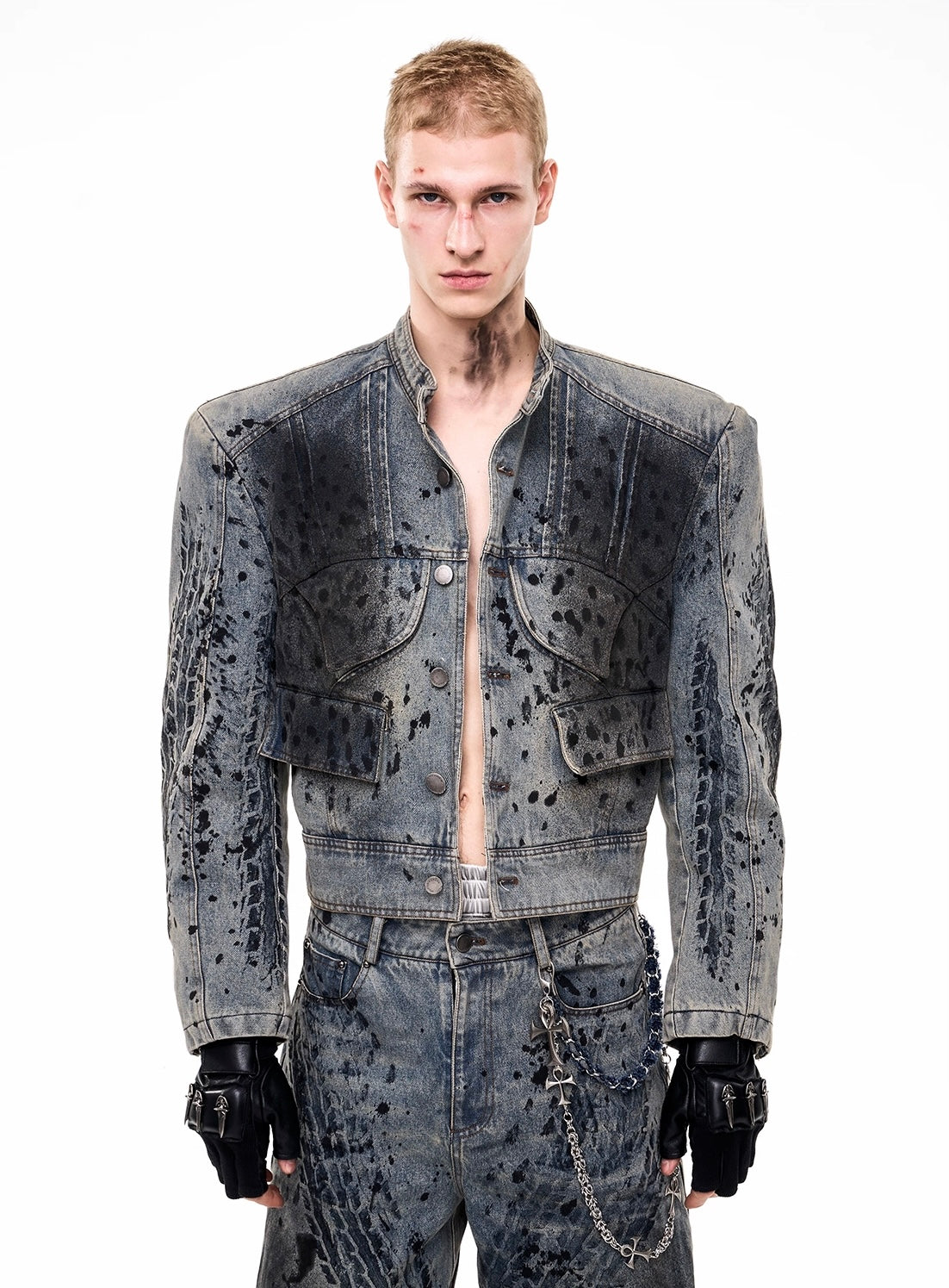 Wornout Tire Print Denim Jacket And Pant