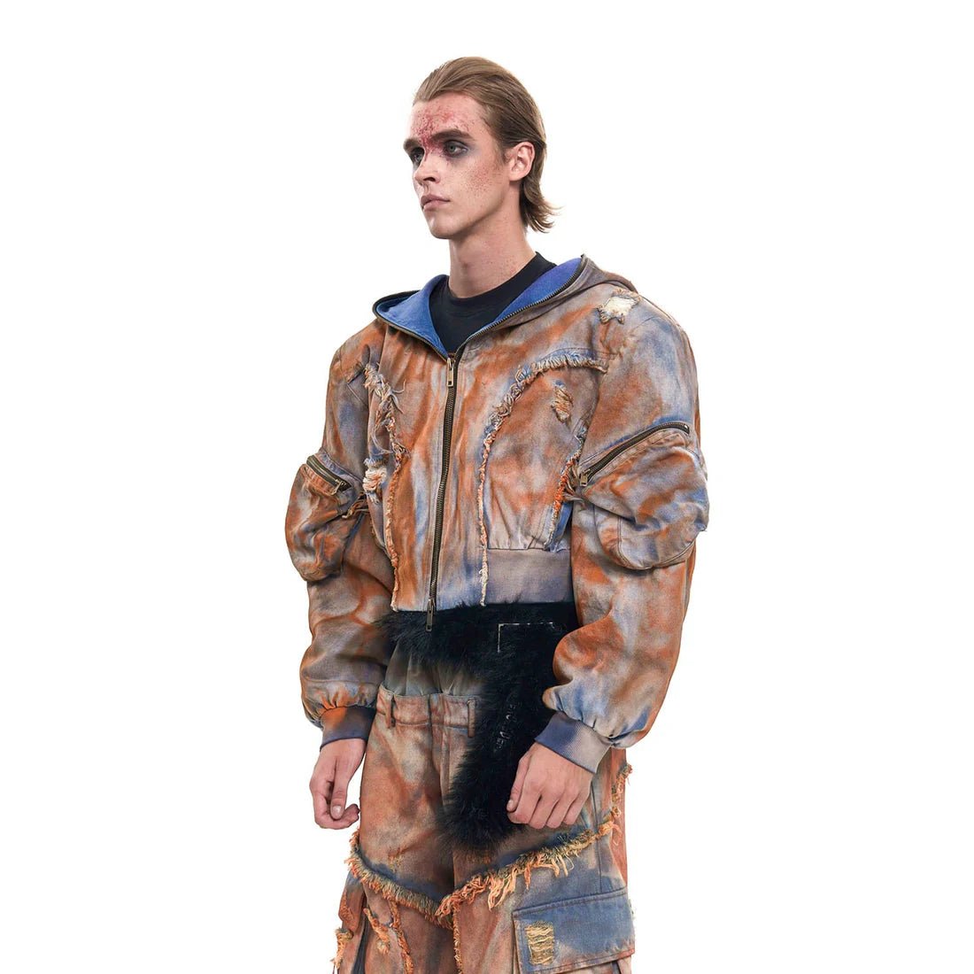 Mud Dye Raw Hem Hooded Jacket And Pant