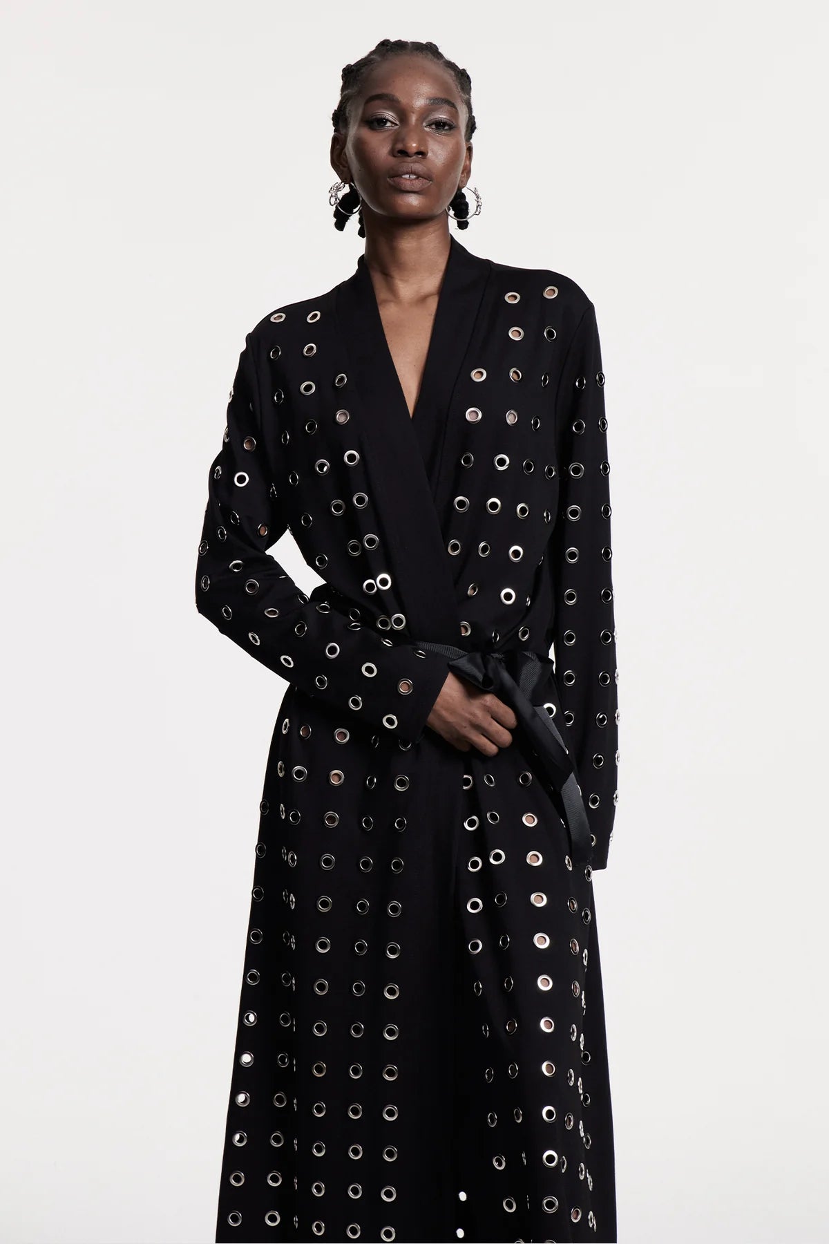 Hollow Metal Rings Lace-Up Trench Coat
